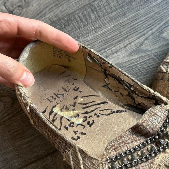 Crazy Vintage Y2K 00s BKE buckle Tweed Plaid Studded Chain Plaid Flats Slip Ons - Picture 5 of 8